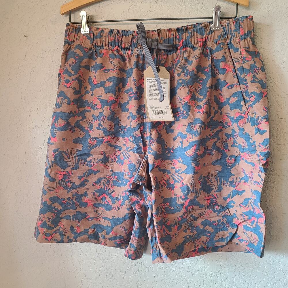 Prana Metric E-Waist Shorts Swim Trunks Mens L Camo Drawstring Organic SPF‎ 50